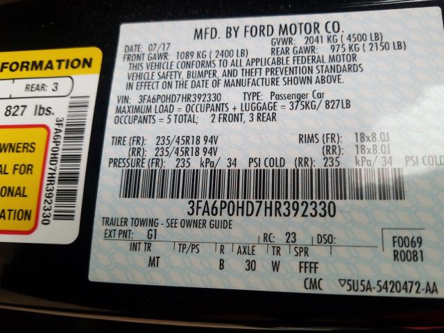 Photo 9 VIN: 3FA6P0HD7HR392330 - FORD FUSION SE 