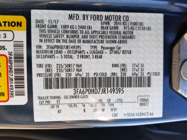 Photo 9 VIN: 3FA6P0HD7JR149395 - FORD FUSION SE 