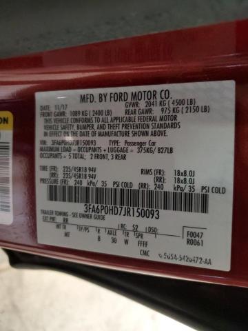 Photo 11 VIN: 3FA6P0HD7JR150093 - FORD FUSION SE 