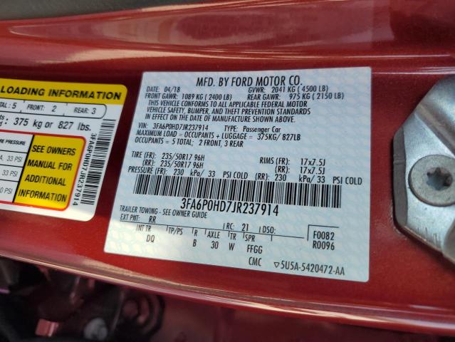 Photo 12 VIN: 3FA6P0HD7JR237914 - FORD FUSION SE 