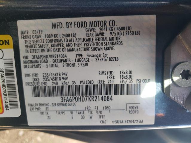 Photo 12 VIN: 3FA6P0HD7KR214084 - FORD FUSION SE 