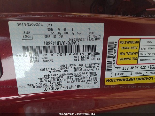 Photo 8 VIN: 3FA6P0HD7LR148881 - FORD FUSION 