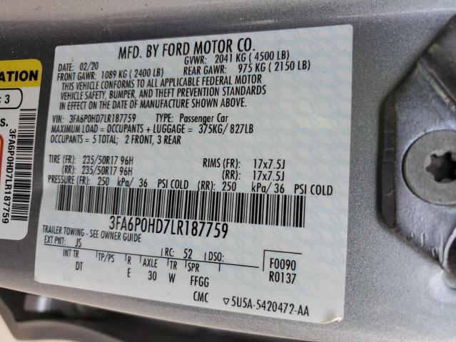 Photo 12 VIN: 3FA6P0HD7LR187759 - FORD FUSION SE 