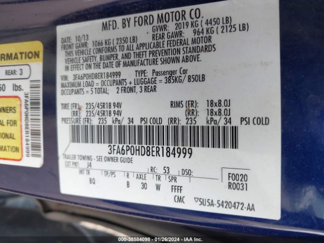 Photo 8 VIN: 3FA6P0HD8ER184999 - FORD FUSION 