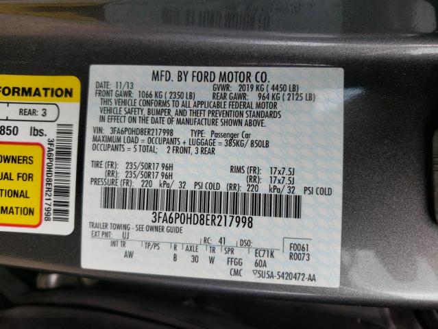 Photo 9 VIN: 3FA6P0HD8ER217998 - FORD FUSION SE 