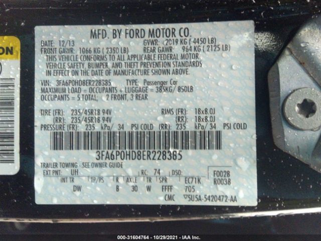 Photo 8 VIN: 3FA6P0HD8ER228385 - FORD FUSION 