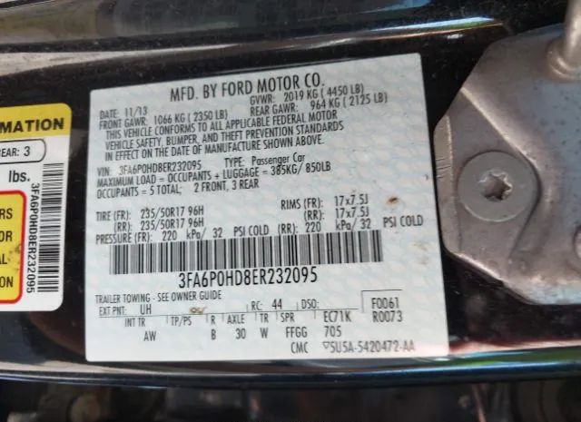 Photo 8 VIN: 3FA6P0HD8ER232095 - FORD FUSION 