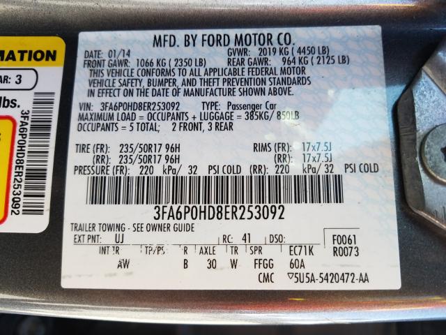 Photo 9 VIN: 3FA6P0HD8ER253092 - FORD FUSION SE 