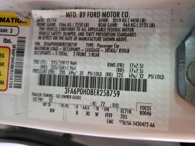 Photo 9 VIN: 3FA6P0HD8ER258759 - FORD FUSION 