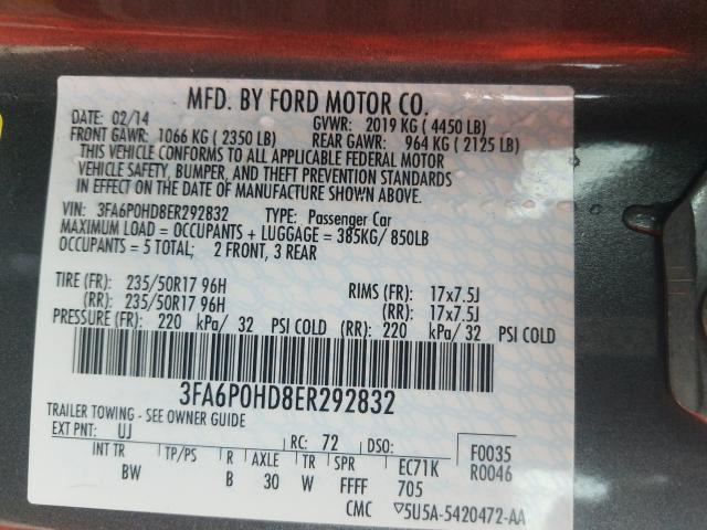 Photo 9 VIN: 3FA6P0HD8ER292832 - FORD FUSION SE 