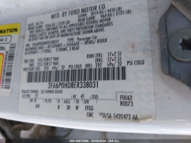 Photo 8 VIN: 3FA6P0HD8ER338031 - FORD FUSION 