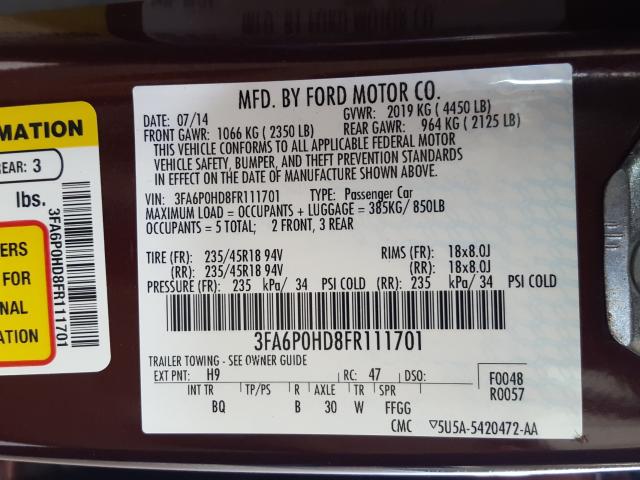 Photo 9 VIN: 3FA6P0HD8FR111701 - FORD FUSION SE 