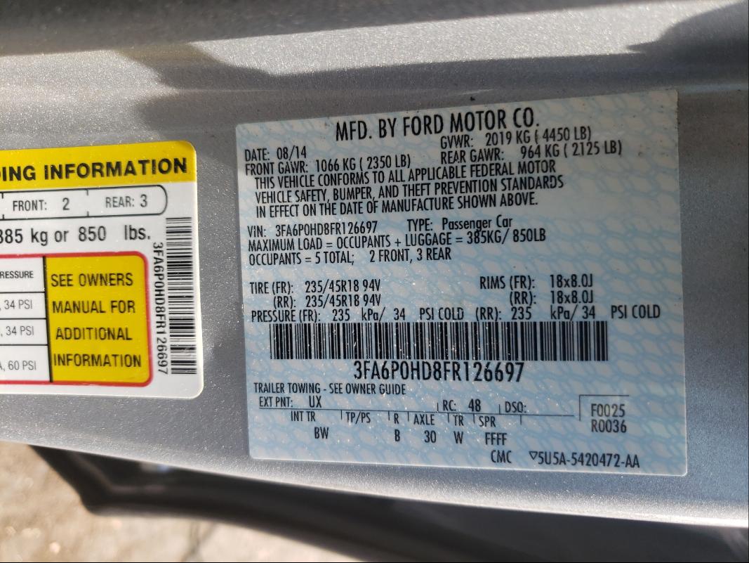 Photo 9 VIN: 3FA6P0HD8FR126697 - FORD FUSION SE 