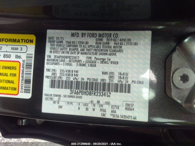 Photo 8 VIN: 3FA6P0HD8FR233412 - FORD FUSION 