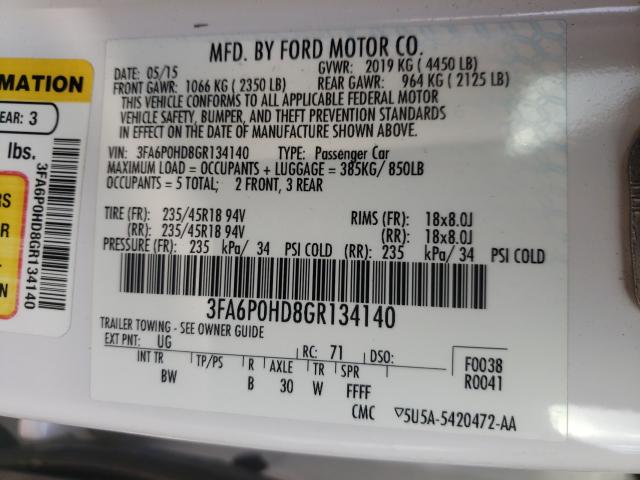 Photo 9 VIN: 3FA6P0HD8GR134140 - FORD FUSION SE 