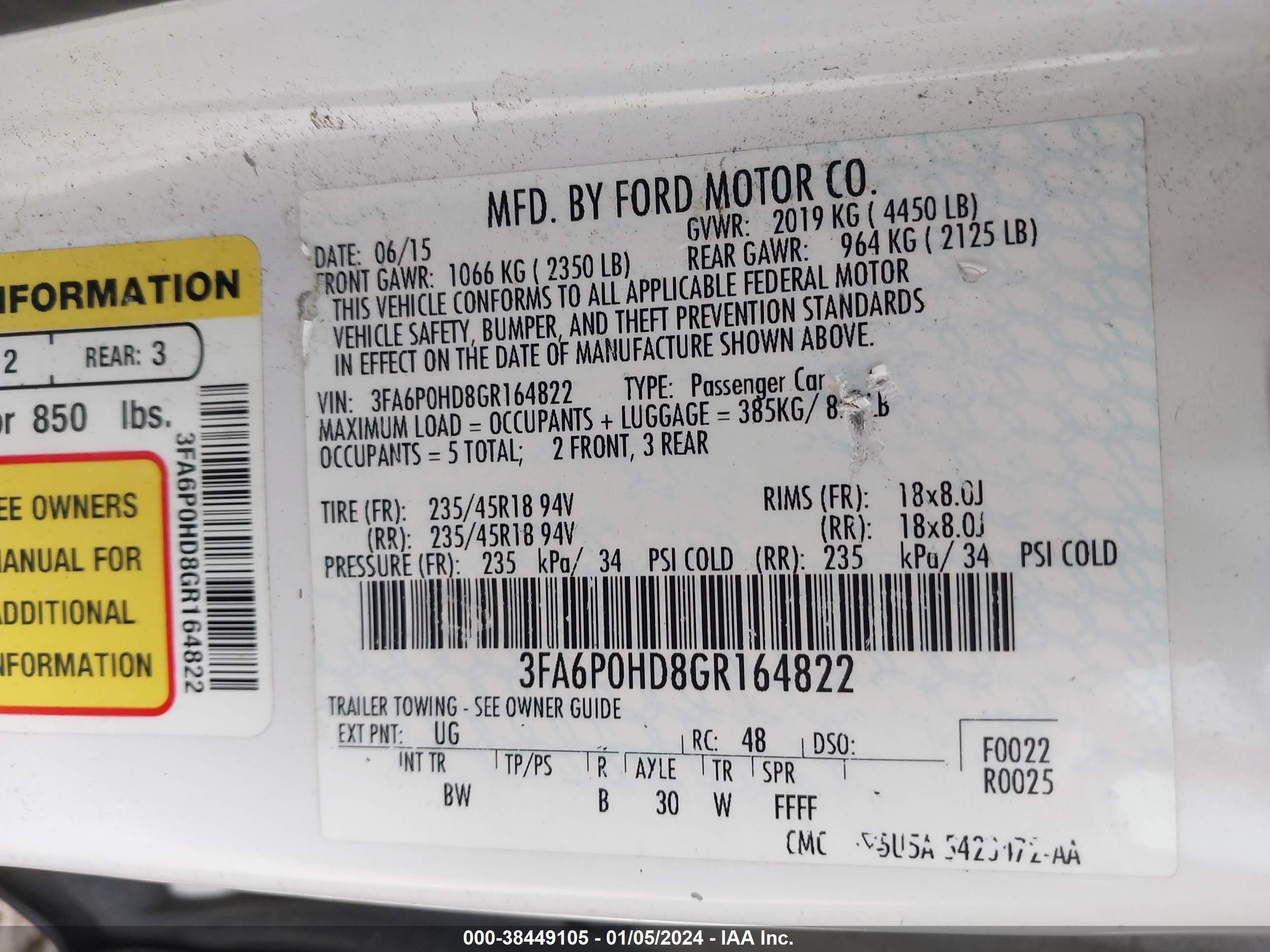 Photo 7 VIN: 3FA6P0HD8GR164822 - FORD FUSION 