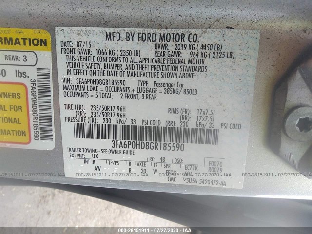 Photo 8 VIN: 3FA6P0HD8GR185590 - FORD FUSION 