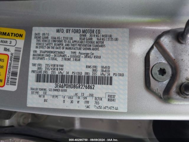 Photo 8 VIN: 3FA6P0HD8GR236862 - FORD FUSION 