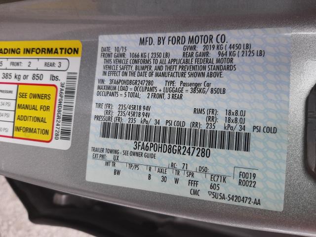 Photo 9 VIN: 3FA6P0HD8GR247280 - FORD FUSION SE 