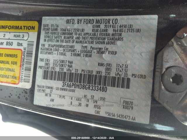 Photo 8 VIN: 3FA6P0HD8GR333480 - FORD FUSION 