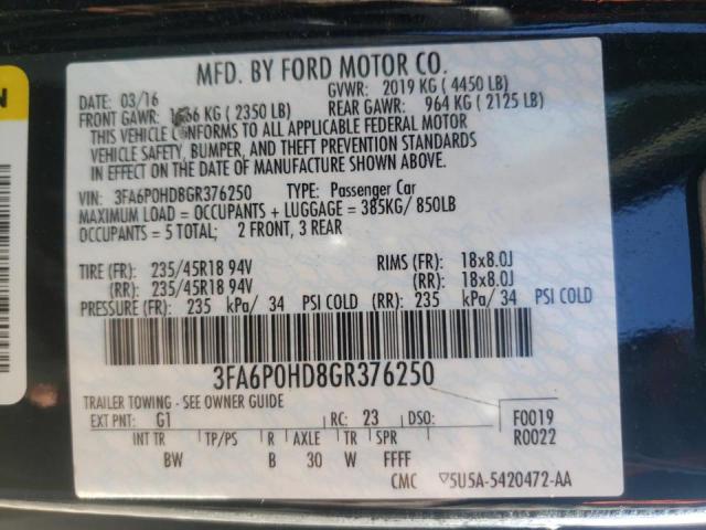 Photo 9 VIN: 3FA6P0HD8GR376250 - FORD FUSION SE 