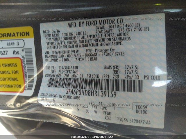 Photo 8 VIN: 3FA6P0HD8HR139159 - FORD FUSION 