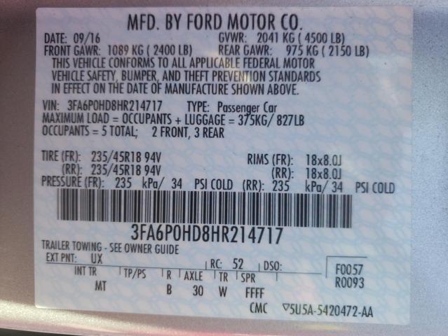 Photo 9 VIN: 3FA6P0HD8HR214717 - FORD FUSION SE 