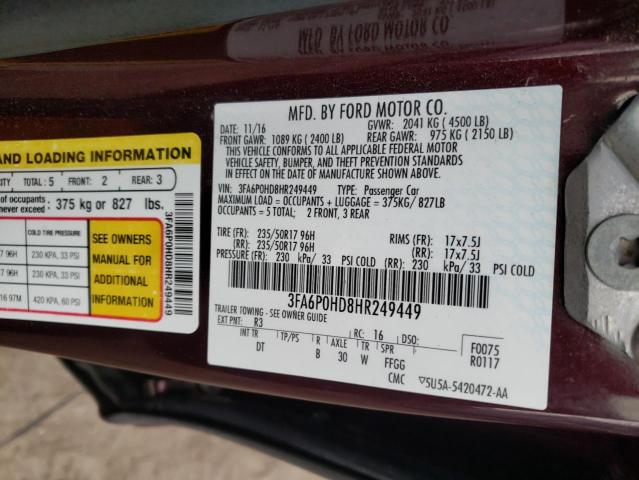 Photo 9 VIN: 3FA6P0HD8HR249449 - FORD FUSION SE 