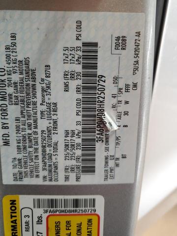 Photo 11 VIN: 3FA6P0HD8HR250729 - FORD FUSION SE 