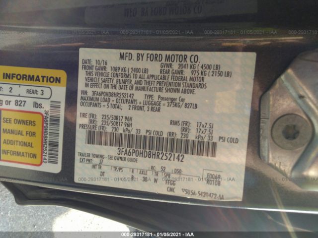 Photo 8 VIN: 3FA6P0HD8HR252142 - FORD FUSION 