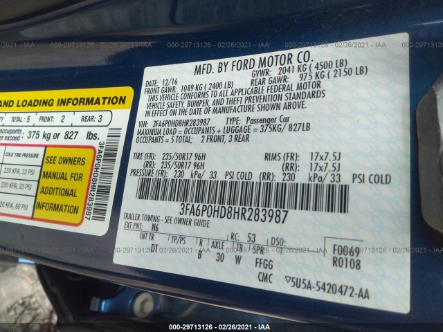 Photo 8 VIN: 3FA6P0HD8HR283987 - FORD FUSION 