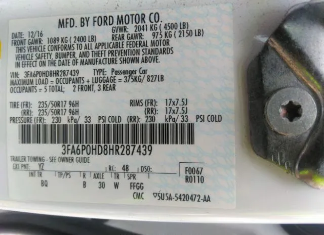 Photo 8 VIN: 3FA6P0HD8HR287439 - FORD FUSION 