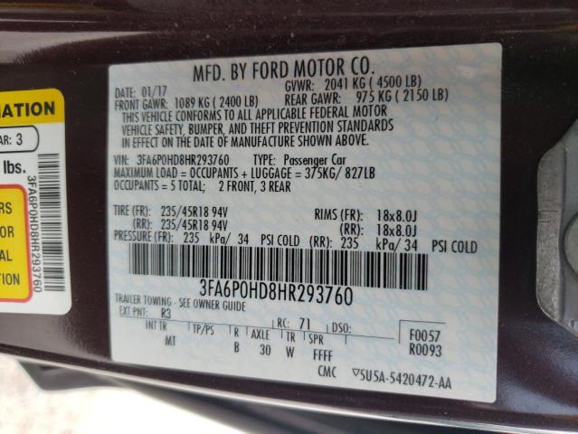 Photo 11 VIN: 3FA6P0HD8HR293760 - FORD FUSION 