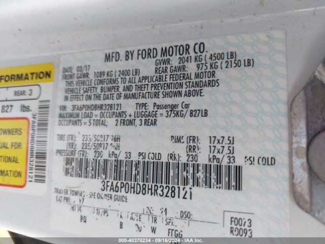 Photo 8 VIN: 3FA6P0HD8HR328121 - FORD FUSION 