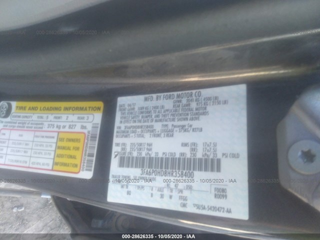 Photo 8 VIN: 3FA6P0HD8HR358400 - FORD FUSION 