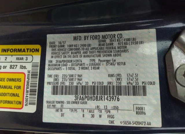 Photo 8 VIN: 3FA6P0HD8JR143976 - FORD FUSION 