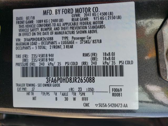 Photo 9 VIN: 3FA6P0HD8JR265088 - FORD FUSION SE 