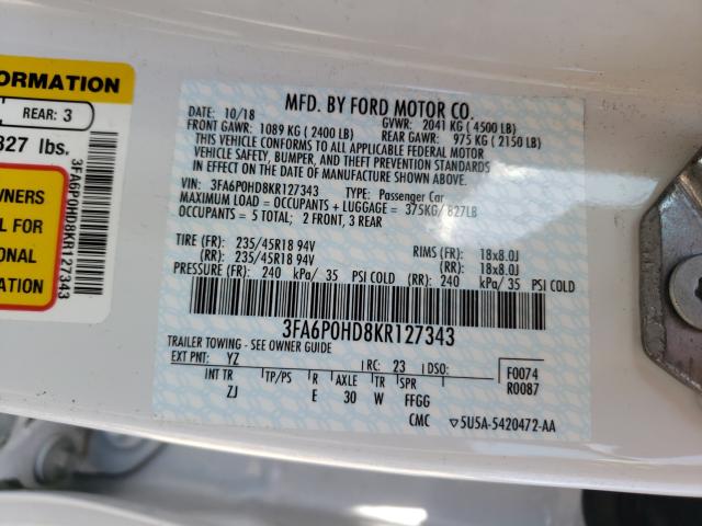 Photo 9 VIN: 3FA6P0HD8KR127343 - FORD FUSION SE 