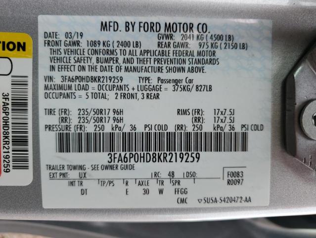 Photo 12 VIN: 3FA6P0HD8KR219259 - FORD FUSION SE 