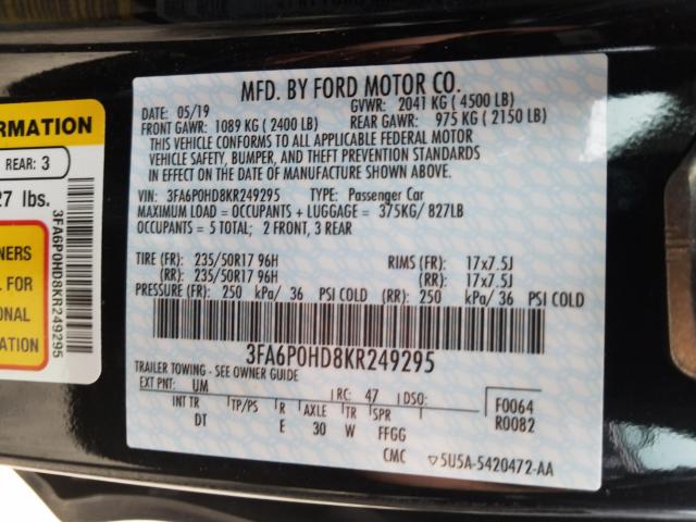 Photo 9 VIN: 3FA6P0HD8KR249295 - FORD FUSION SE 