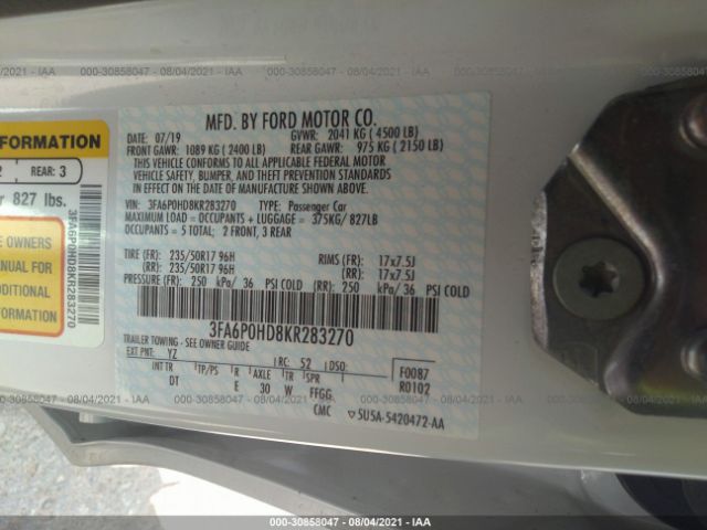 Photo 8 VIN: 3FA6P0HD8KR283270 - FORD FUSION 