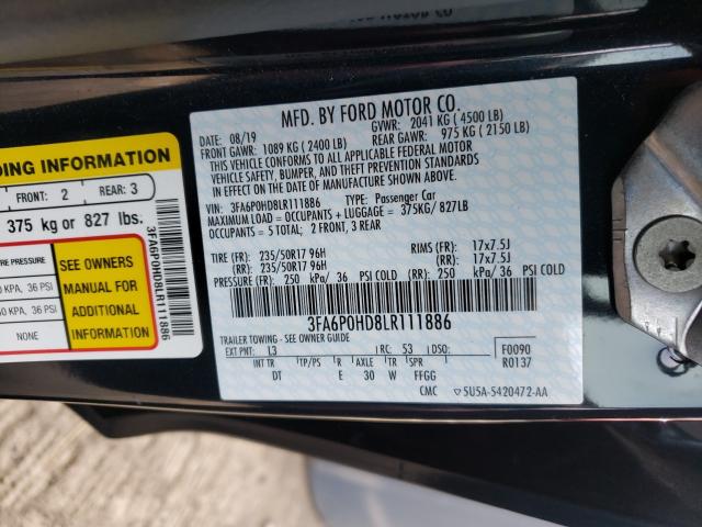 Photo 9 VIN: 3FA6P0HD8LR111886 - FORD FUSION SE 