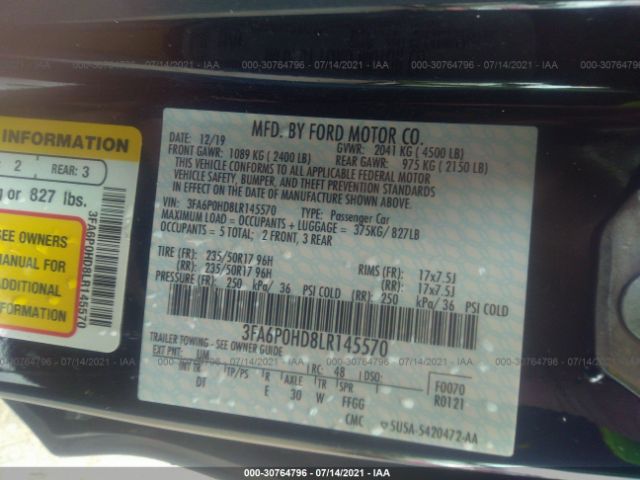 Photo 8 VIN: 3FA6P0HD8LR145570 - FORD FUSION 