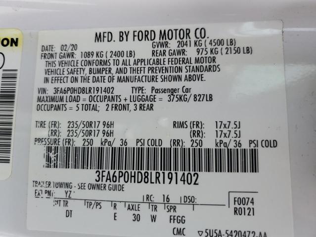 Photo 11 VIN: 3FA6P0HD8LR191402 - FORD FUSION SE 