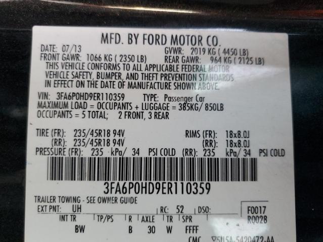 Photo 12 VIN: 3FA6P0HD9ER110359 - FORD FUSION SE 