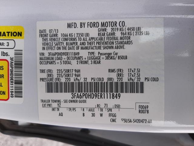 Photo 9 VIN: 3FA6P0HD9ER111849 - FORD FUSION SE 