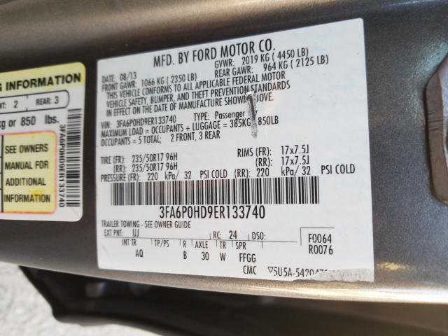 Photo 9 VIN: 3FA6P0HD9ER133740 - FORD FUSION SE 