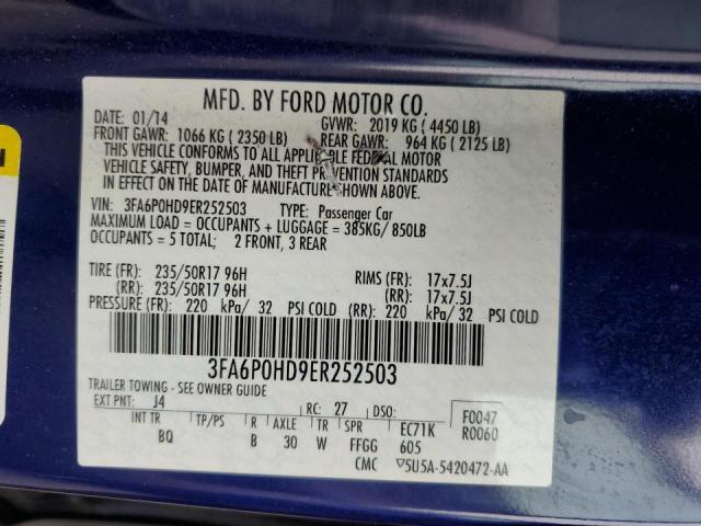 Photo 11 VIN: 3FA6P0HD9ER252503 - FORD FUSION SE 