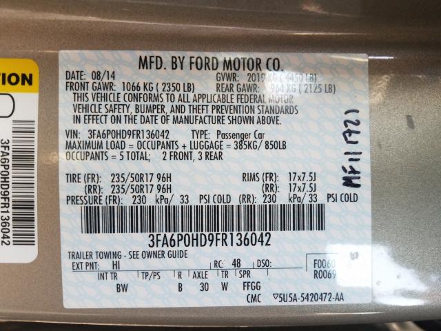 Photo 9 VIN: 3FA6P0HD9FR136042 - FORD FUSION SE 