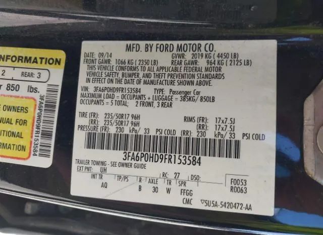 Photo 8 VIN: 3FA6P0HD9FR153584 - FORD FUSION 